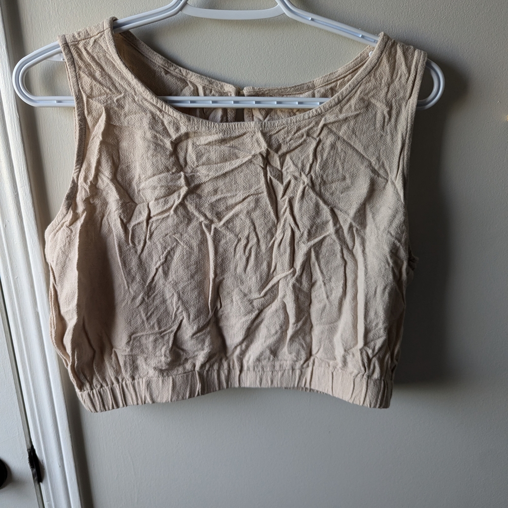 100% Cotton Women's Cream Sleeveless Crop Top